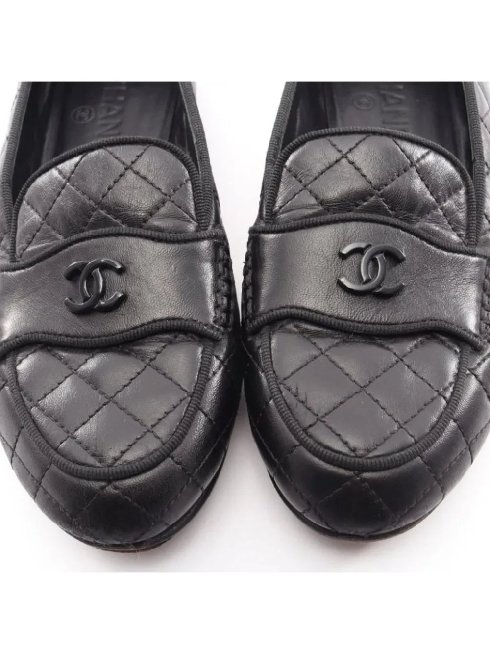 Chanel Loafers Quilted CC Logo Bk Leather